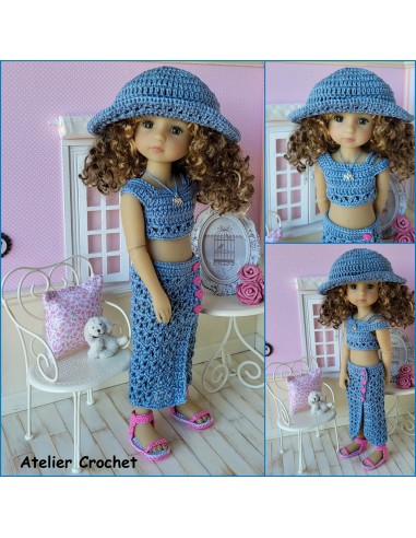 Top, jupe, chaussures et chapeau patron PDF de crochet pour poupée Ruby Red Fashion Friends