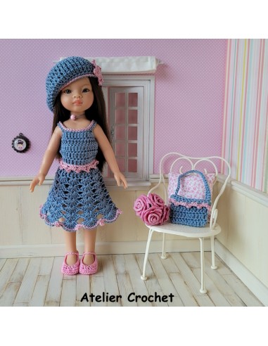 Ensemble robe, béret, chaussures et sac pour poupée Paola Reina Las Amigas