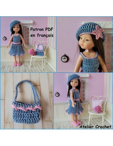 Robe, béret, chaussures et sac patron PDF de crochet pour poupée Paola Reina Las Amigas