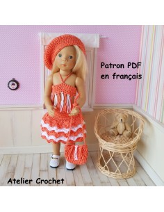 Jupe, top, béret et sac patron PDF de crochet pour poupée minouche