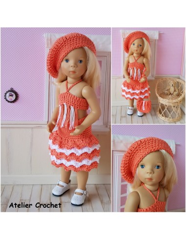 Jupe, top, béret et sac patron PDF de crochet pour poupée