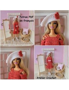 Patron PDF robe et béret au crochet pour poupée mannequin Barbie