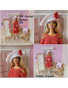 Patron PDF robe et béret au crochet pour poupée mannequin Barbie 2