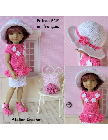 Jupe, tunique, chapeau et chaussures patron PDF de crochet pour poupée Fashion Friends