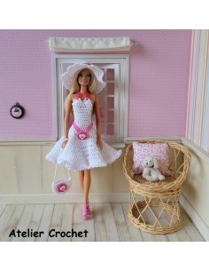 robe, sac et chapeau au crochet pour poupée Barbie