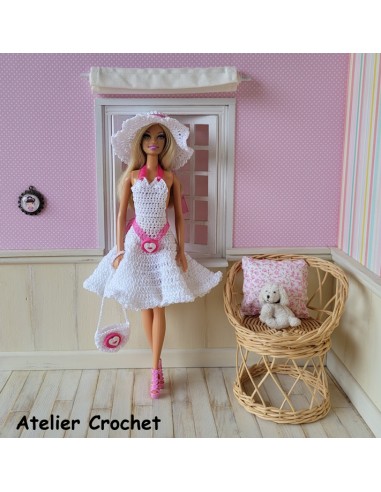 robe, sac et chapeau au crochet pour poupée Barbie