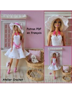 Robe, ceinture, sac et chapeau patron PDF de crochet pour poupée Barbie