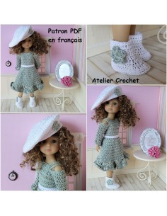 Patron PDF robe, béret et chaussures pour poupée Fashion Friends