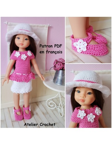 Jupe, tunique, chapeau et chaussures patron PDF de crochet pour poupée Paola Reina Las Amigas