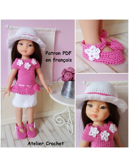 Jupe, tunique, chapeau et chaussures patron PDF de crochet pour poupée Paola Reina Las Amigas