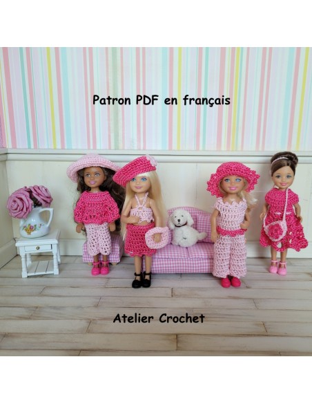 Patron PDF de 4 tenues au crochet au crochet pour poupée Chelsea de Mattel