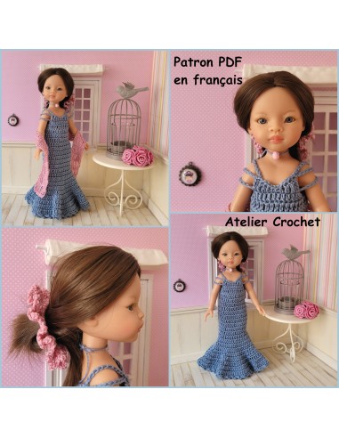 Robe de soirée, étole et chouchou patron PDF de crochet pour poupée Paola Reina Las Amigas