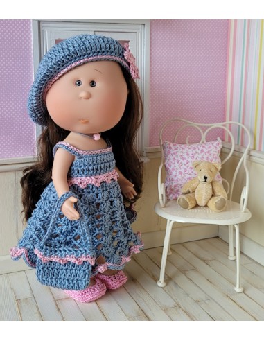 Ensemble robe, béret, chaussures et sac pour poupée Mia Nines d'Onil