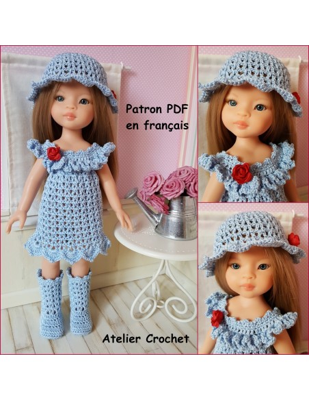 Robe, chapeau et botte patron PDF de crochet pour poupée Paola Reina Las Amigas