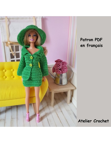 Jupe, veste et chapeau patron PDF de crochet pour poupée Barbie