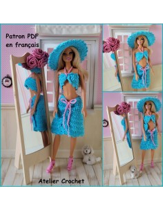 jupe, top, chapeau et sac patron PDF de crochet pour Barbie