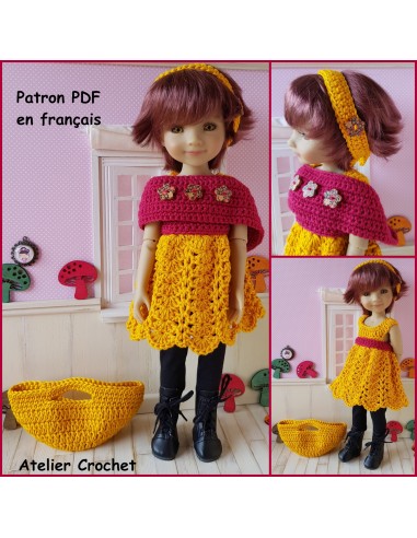 Robe, étole, bandeau et sac patron PDF de crochet pour poupée Ruby Red Fashion Friends