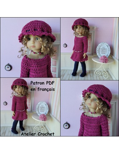 Robe, chapeau et bottes patron PDF de crochet pour poupée Ruby Red Fashion Friends