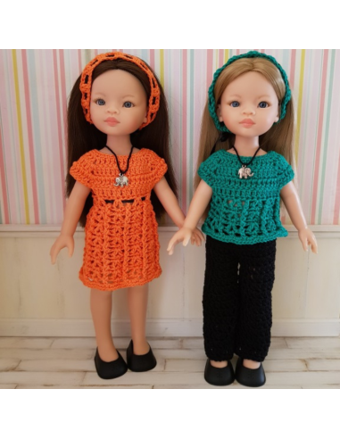 Patron PDF d'un duo de tenues au crochet pour poupée Paola Reina Las Amigas