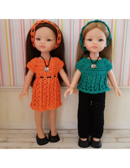 Patron PDF d'un duo de tenues au crochet pour poupée Paola Reina Las Amigas