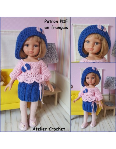 Jupe, pull et béret patron PDF de crochet pour poupée Paola Reina Las Amigas