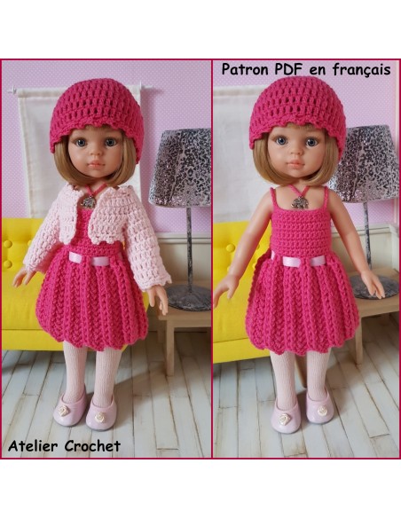 Robe, gilet et bonnet patron PDF de crochet pour poupée Paola Reina Las Amigas