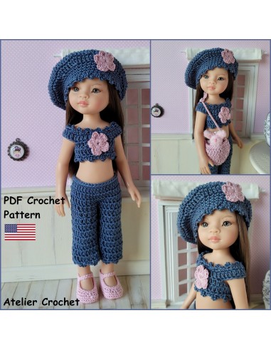 Trousers, top, beret, bag and shoes PDF crochet pattern for Paola Reina Las Amigas