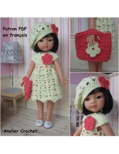 Robe, béret et sac patron PDF de crochet pour poupée Paola Reina Las Amigas