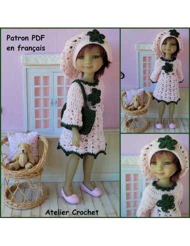 Robe, béret et sac patron PDF de crochet pour poupée Ruby Red Fashion Friends