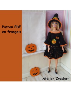 Robe et chapeau de sorcière patron PDF de crochet pour poupée Barbie