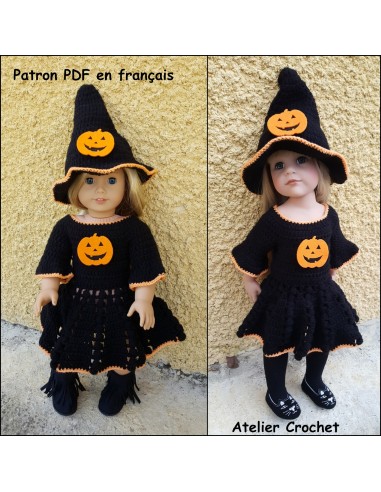 Robe et chapeau de sorcière patron PDF de crochet pour Hannah de Götz ou American Girl