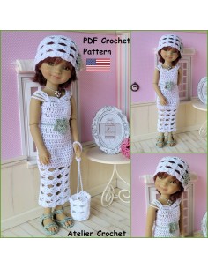 Robe, ceinture, chapeau, chaussures et sac patron PDF de crochet pour Ruby Red Fashion Friends 2