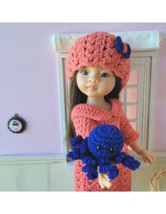 Robe, bonnet et doudou pieuvre au crochet pour poupée Paola Reina Las Amigas 2