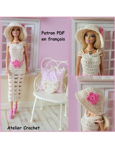 Robe, ceinture, sac et chapeau patron PDF de crochet pour Barbie