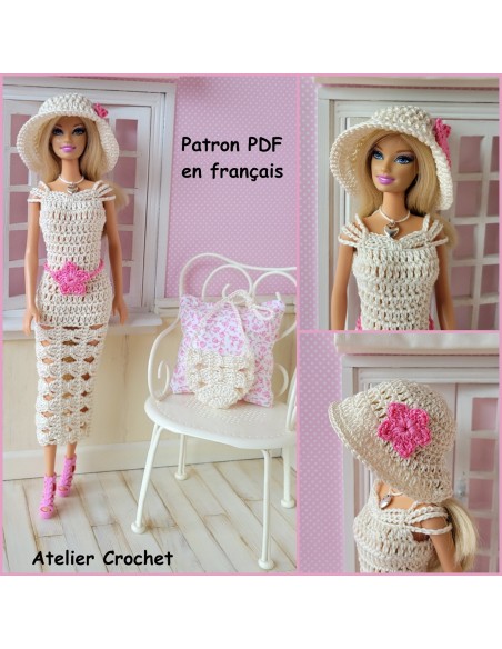 Robe, ceinture, sac et chapeau patron PDF de crochet pour Barbie