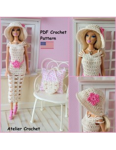 Robe, ceinture, sac et chapeau patron PDF de crochet pour Barbie 2