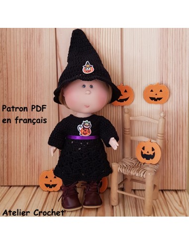 Robe et chapeau de sorcière patron PDF de crochet pour poupée Mia Nines Onil