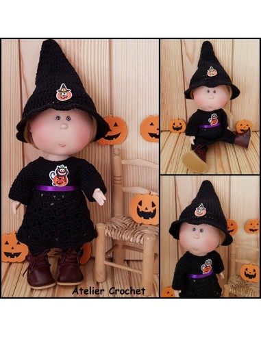 Robe et chapeau de sorcière patron PDF de crochet pour poupée Mia Nines Onil