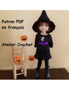 Robe et chapeau de sorcière patron PDF de crochet pour poupée Ruby Red Fashion Friends