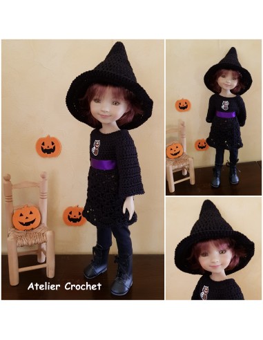 Robe et chapeau de sorcière patron PDF de crochet pour poupée Ruby Red Fashion Friends