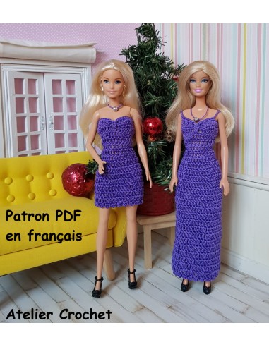 Patron de 2 robes de soirée au crochet pour poupée Barbie