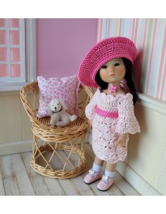 Ensemble robe et béret au crochet pour poupée Ten Ping 2