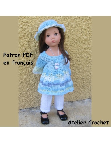 Tunique, chapeau et pantalon patron PDF de tricot et crochet pour poupée Hannah de Götz