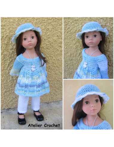 Tunique, chapeau et pantalon patron PDF de tricot et crochet pour poupée Hannah de Götz