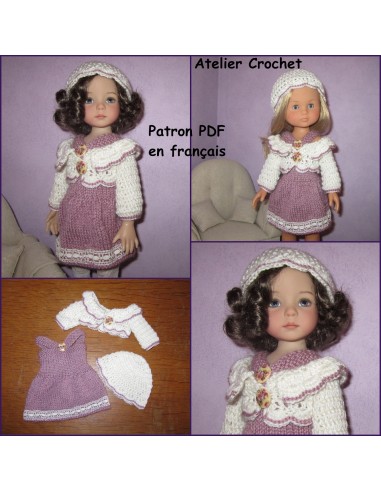 Robe, gilet et bonnet patron PDF tricot et crochet pour Little Darling, Paola Reina Las Amigas ou Chéries de Corolle