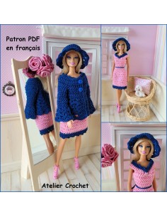 Robe, gilet et chapeau patron PDF de crochet pour Barbie