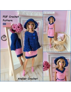 Robe, gilet et chapeau patron PDF de crochet pour Barbie 2