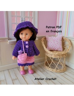 Robe, gilet, chapeau et sac patron PDF de crochet pour poupée mini corolline de chez Corolle