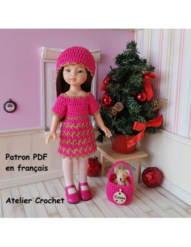 Robe, bonnet et panier patron PDF de crochet pour poupée Paola Reina Las Amigas