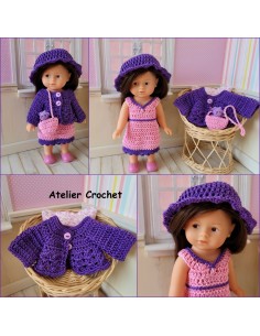 Robe, gilet, chapeau et sac patron PDF de crochet pour poupée mini corolline de chez Corolle 2